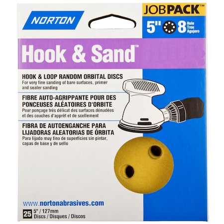 Norton Abrasives Hook & Sand 5 in. Aluminum Oxide Hook and Loop A290 Sandpaper Vacuum Disc 180 Grit Fine 25 PK 07660749219